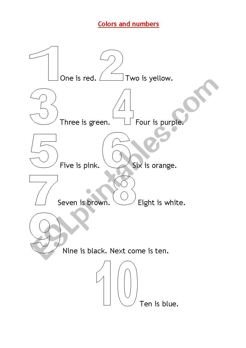 colours and numbers worksheet