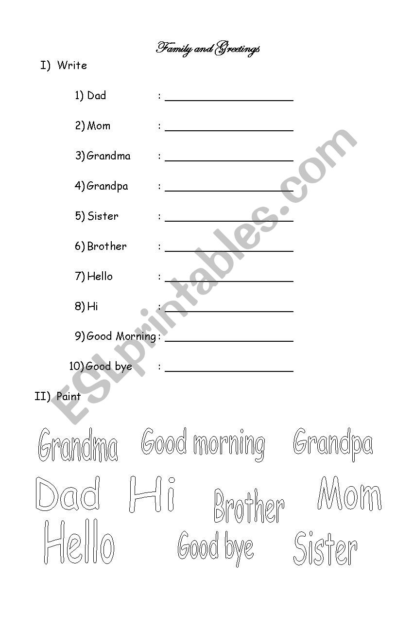 Family and Greetings worksheet