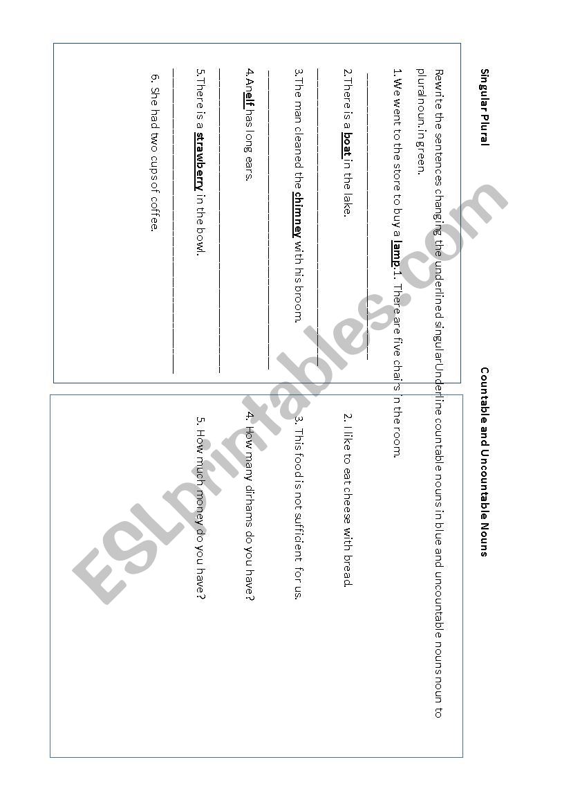 Singular Plural worksheet