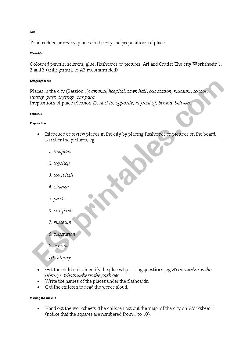 The city worksheet