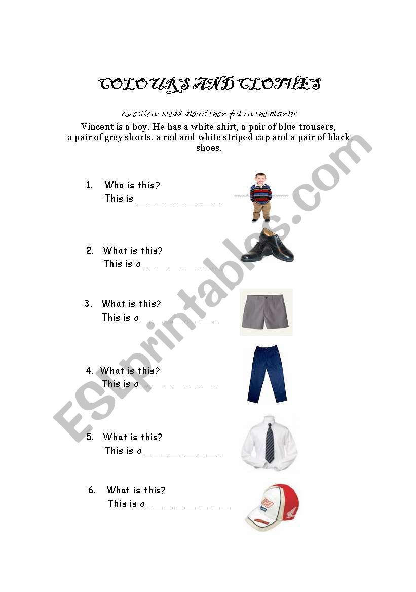 Colours and clothes worksheet