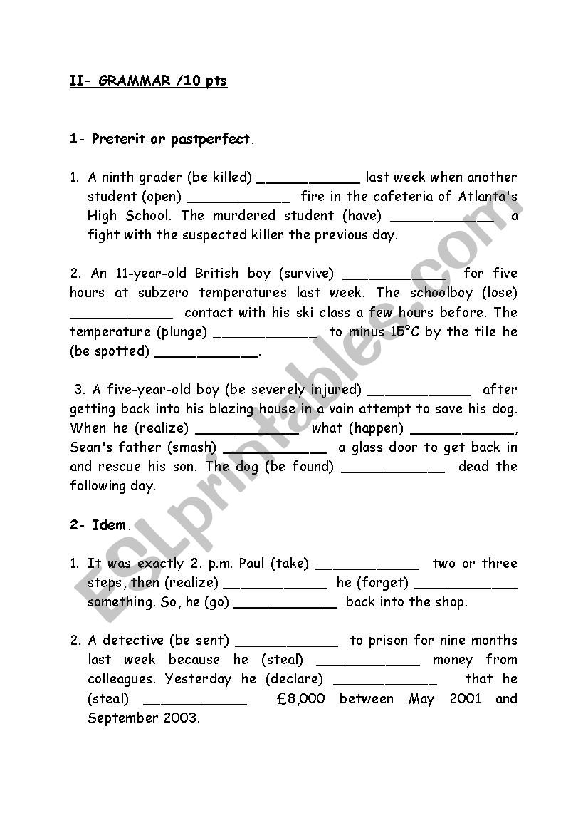 Preterit or pastperfect worksheet