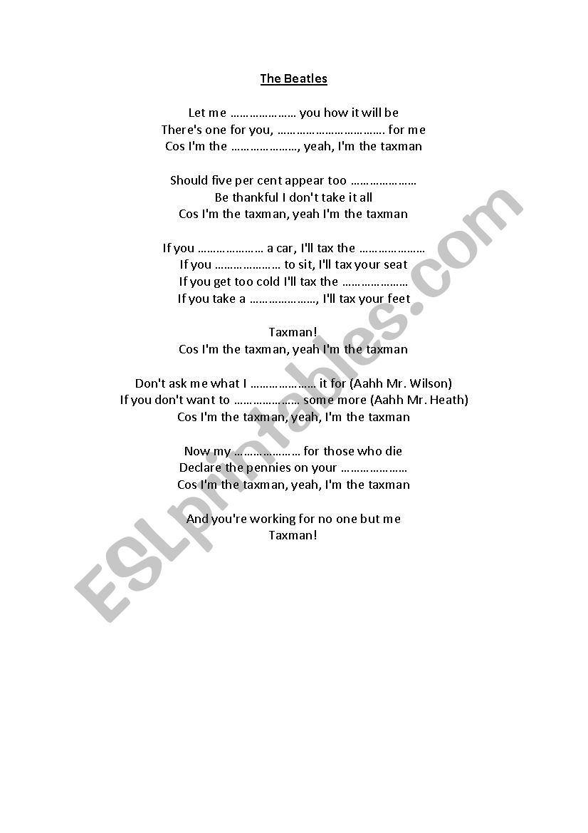 Taxman The Beatles worksheet worksheet