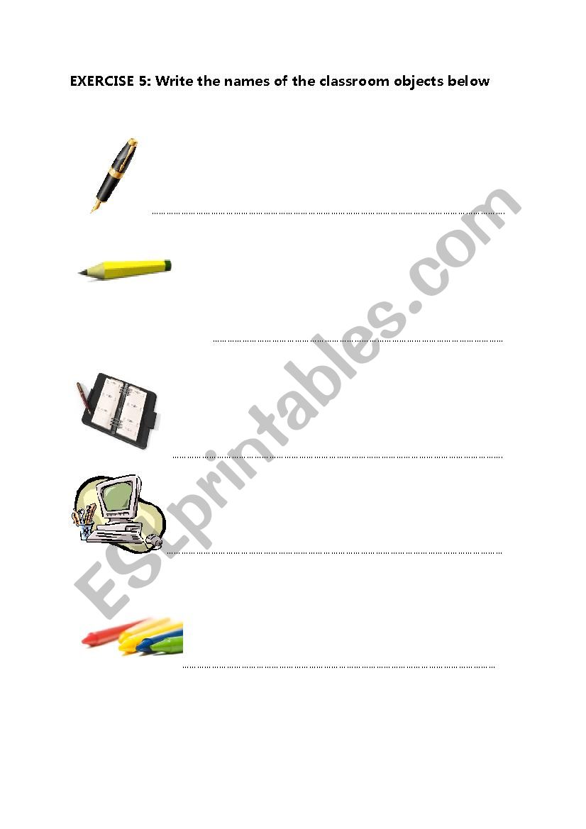 Classroom Objects worksheet