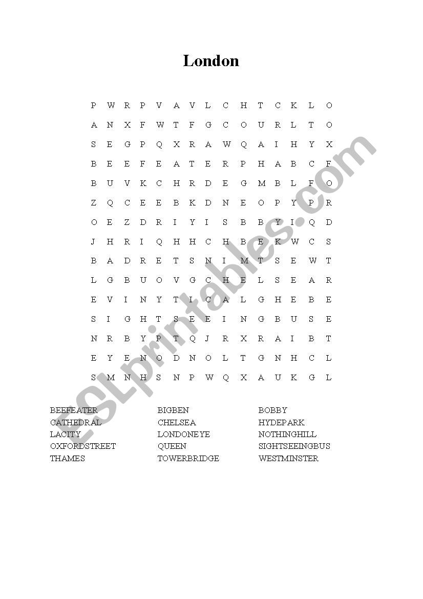 London wordsearch and crosswords ESL worksheet by missgaetane
