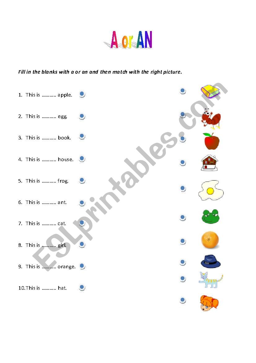 a/an worksheets - ESL worksheet by mpappa