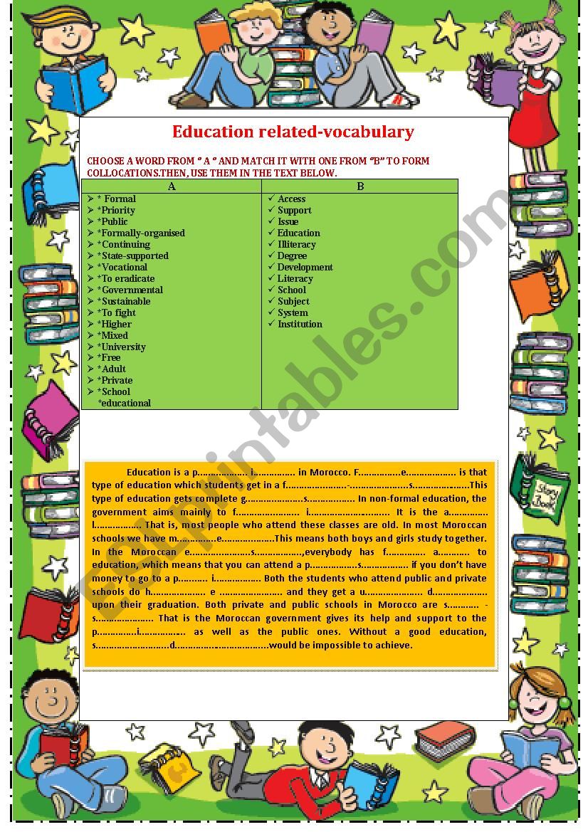 education-related vocabulary worksheet