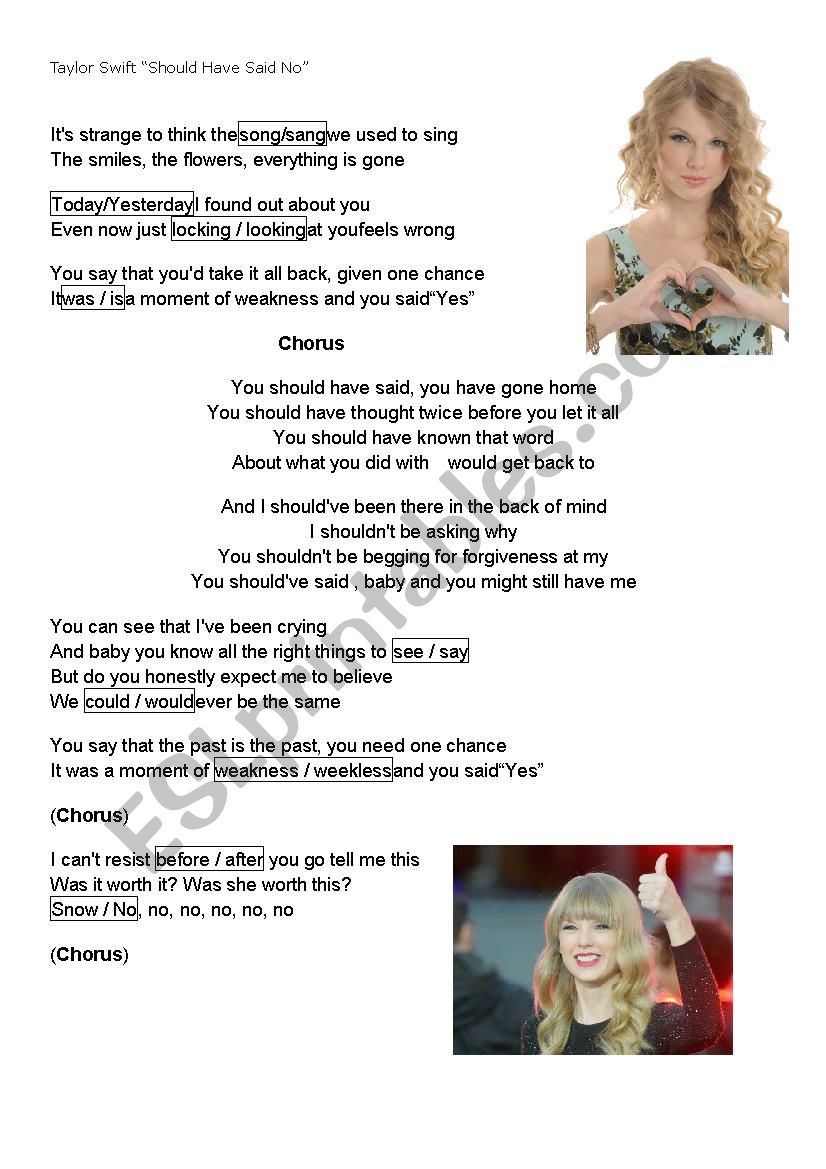 Taylor Swift worksheet