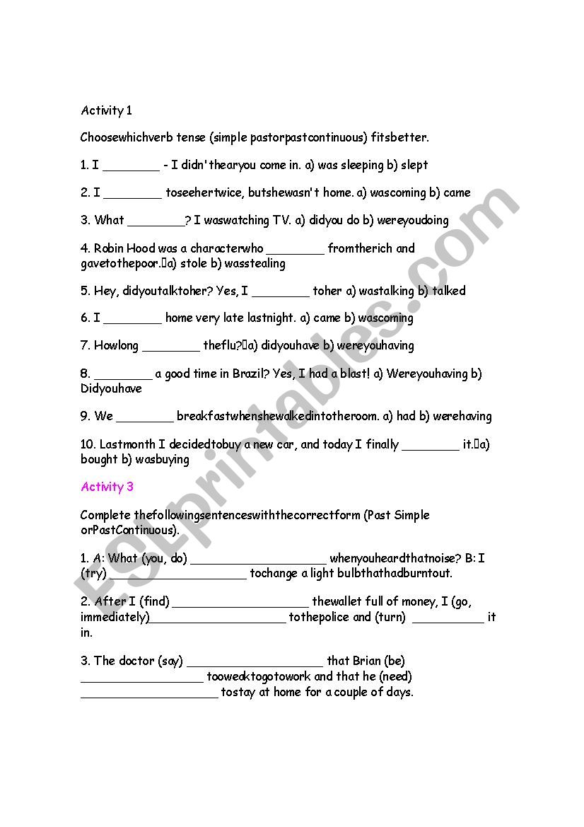 past simple and continuous worksheet