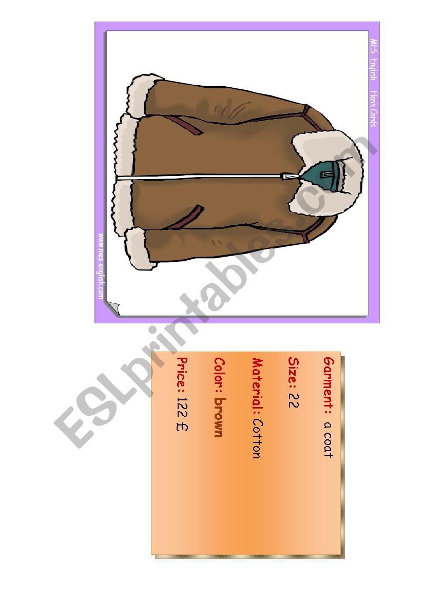 8th form clothes cards worksheet