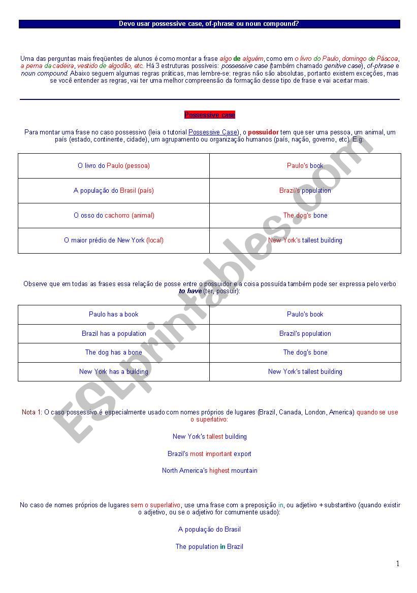 Possissive  worksheet