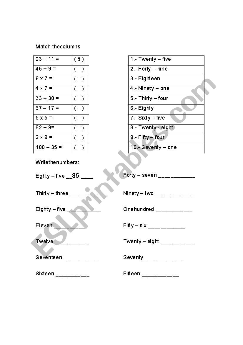 Numbers 1 to 100 - ESL worksheet by Chuche
