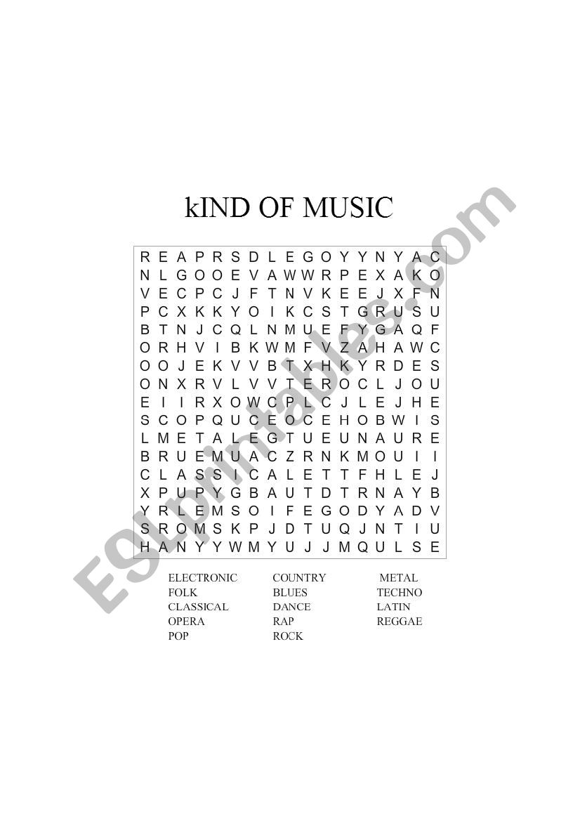kIND OF MUSIC - ESL worksheet by tomasfuentes