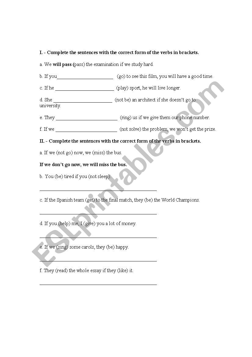 First Conditional worksheet