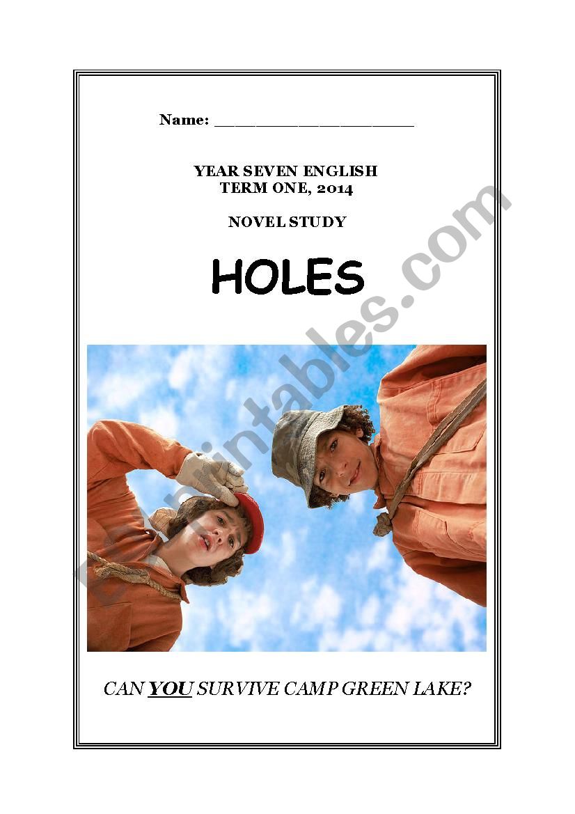 Holes (Louis Sachar) Study Guide - ESL worksheet by janejaggers