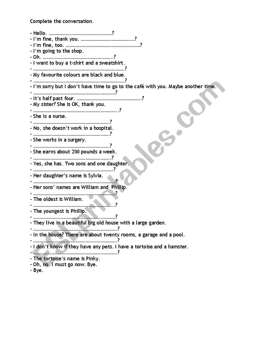 Question formation worksheet