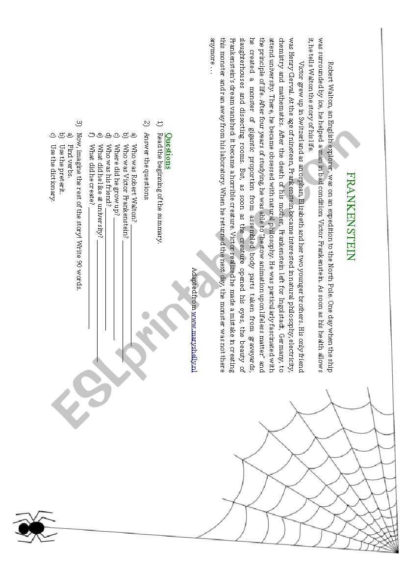 Frankenstein Worksheet ESL Worksheet By MissPansi