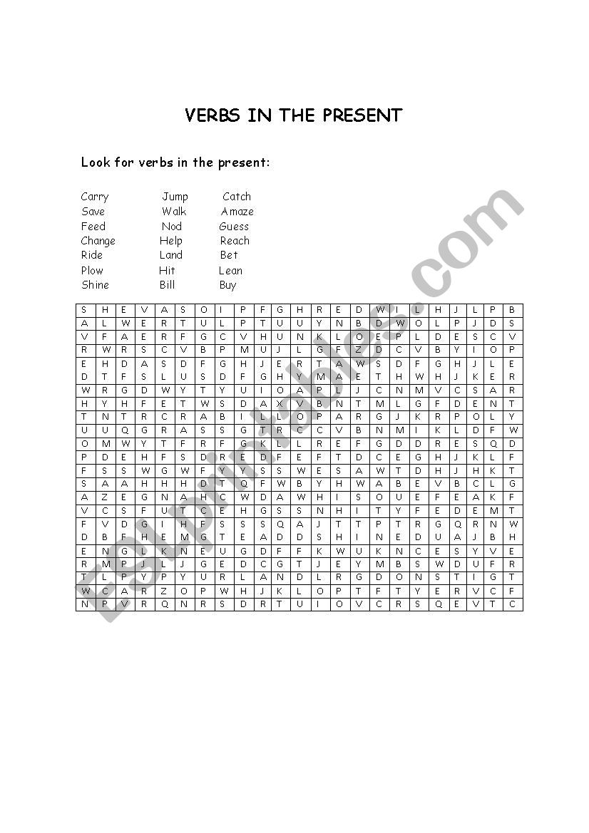  verbs in the present worksheet