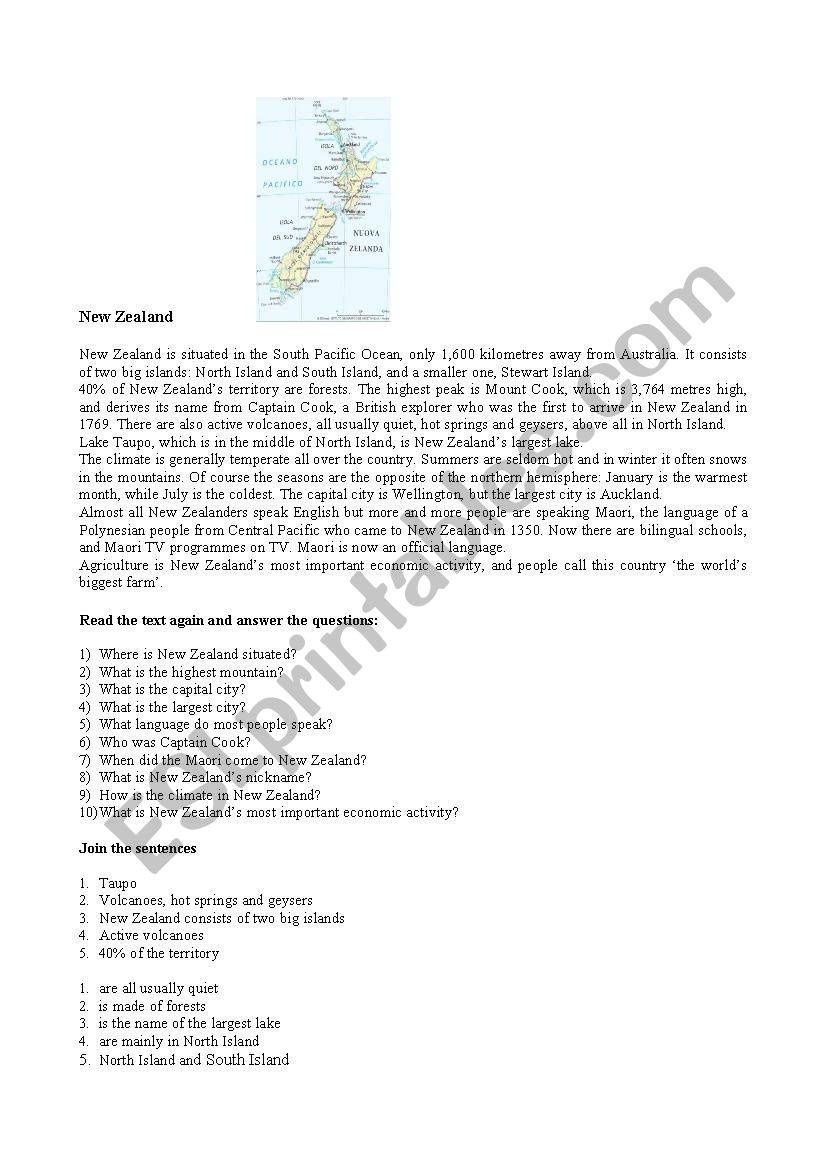 New Zealand worksheet