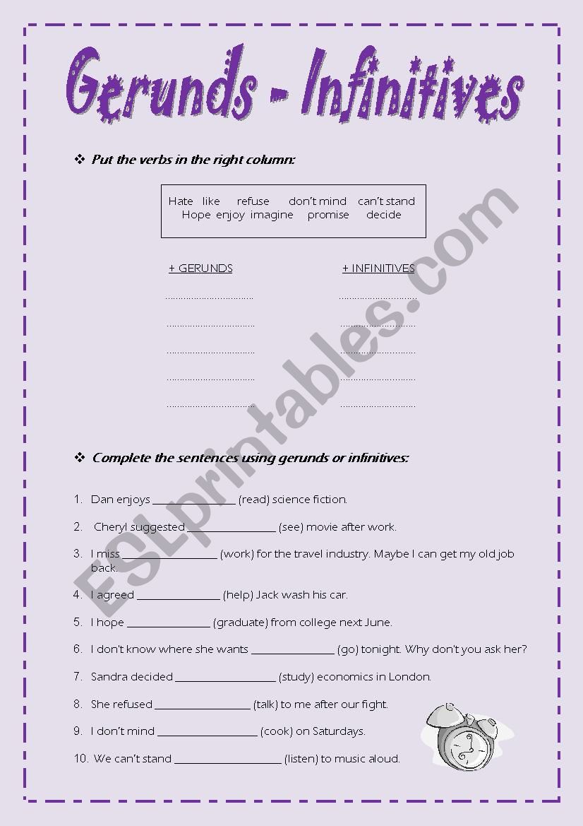 gerund or infinitive worksheet