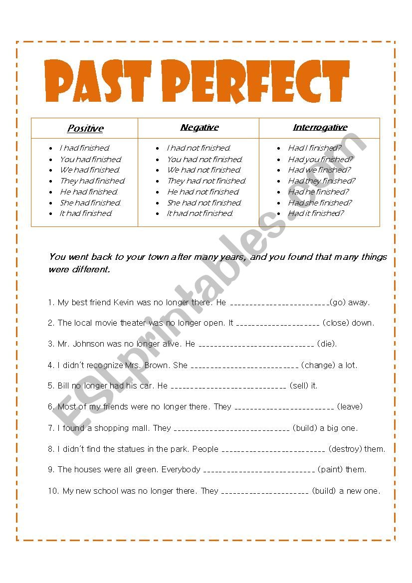 past perfect - ESL worksheet by roxya
