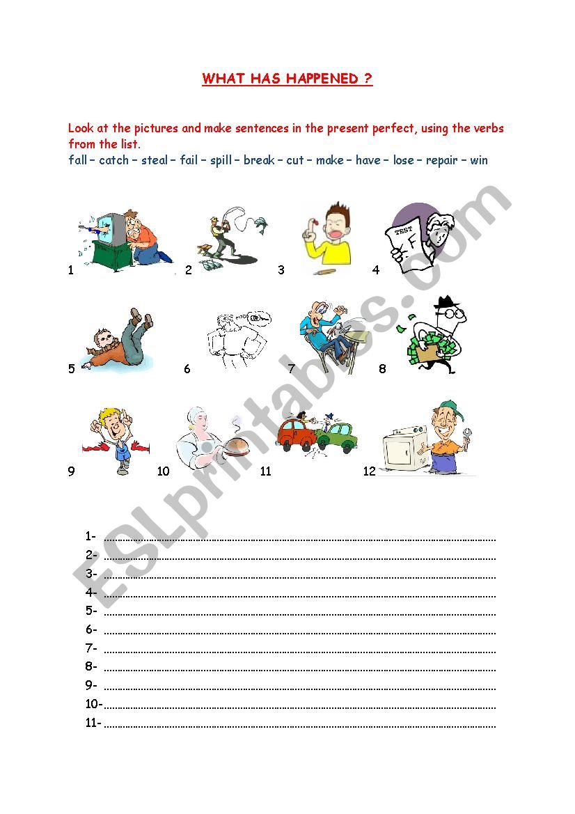 WHAT HAS HAPPENED? worksheet