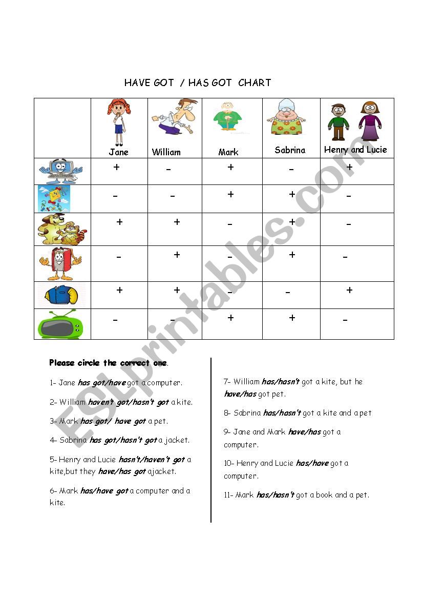 Have got, has got worksheet