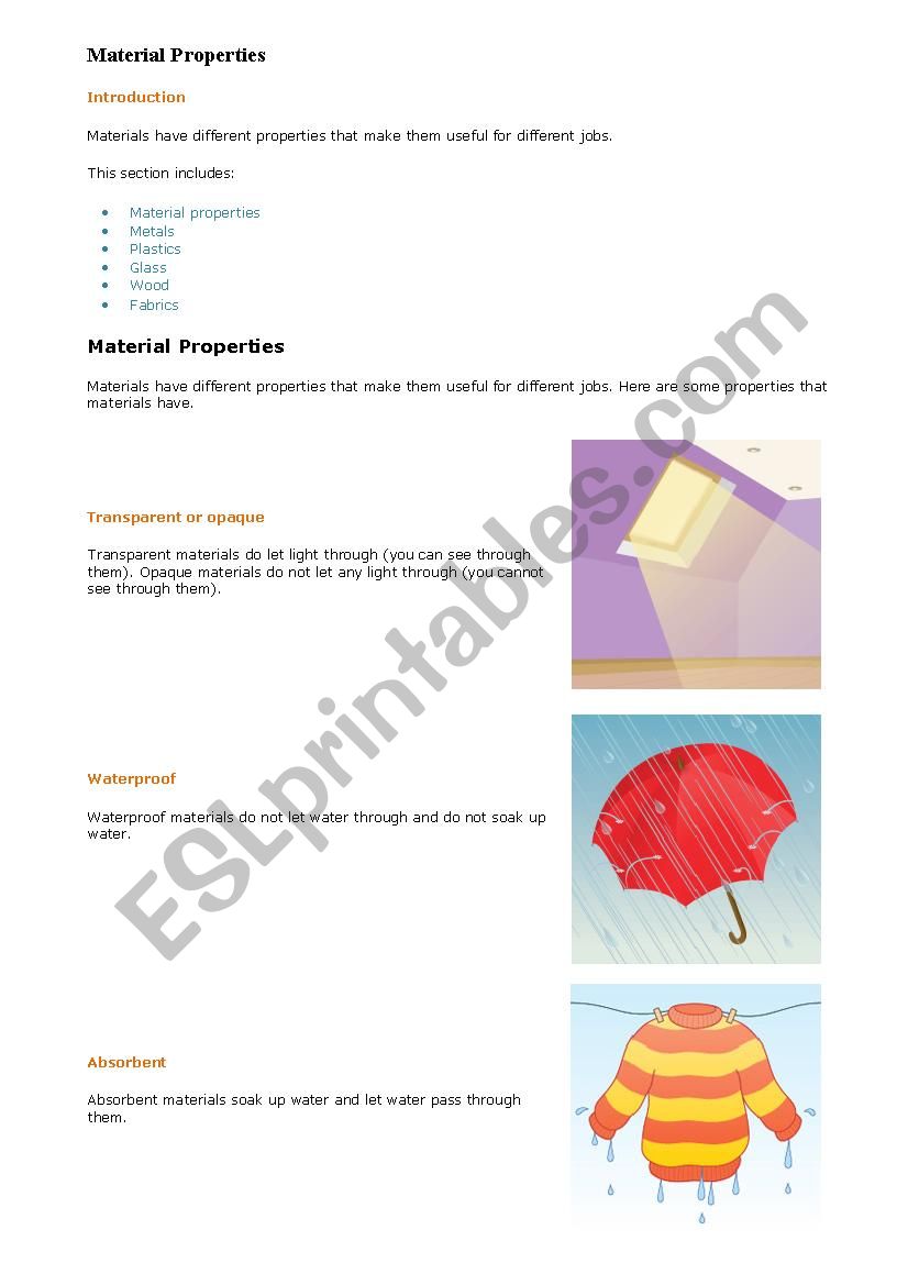 Material Properties worksheet