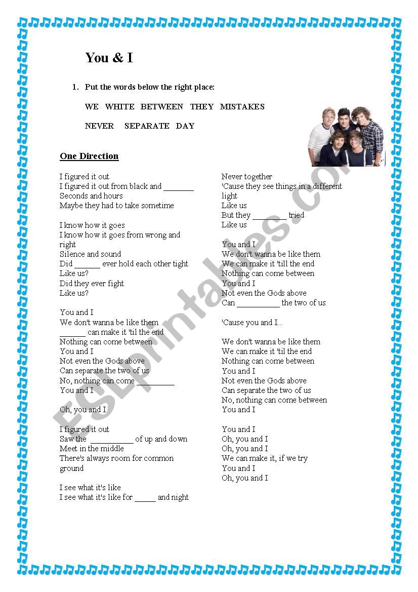 Music You and I worksheet