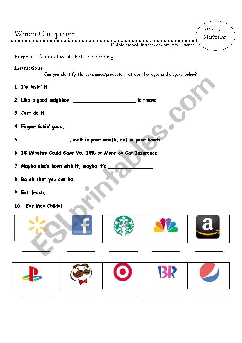 What Company? worksheet