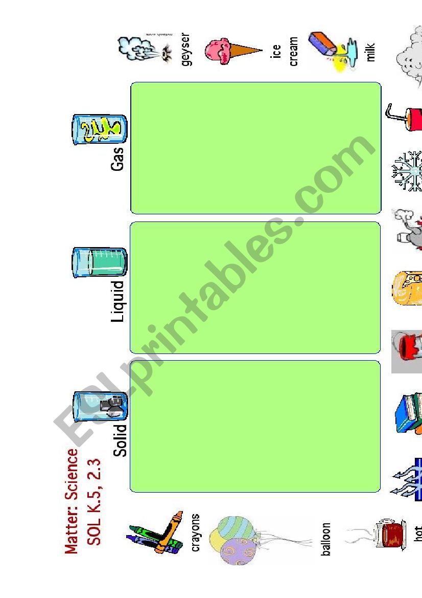 Solids, Liquids, and Gases - Sorting 