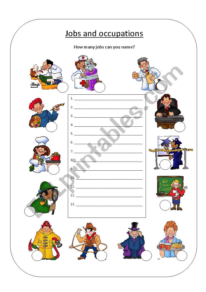 Jobs and occupations worksheet