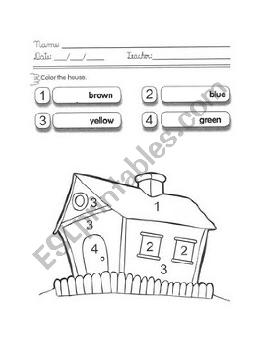 Colour the house - ESL worksheet by rutesousa