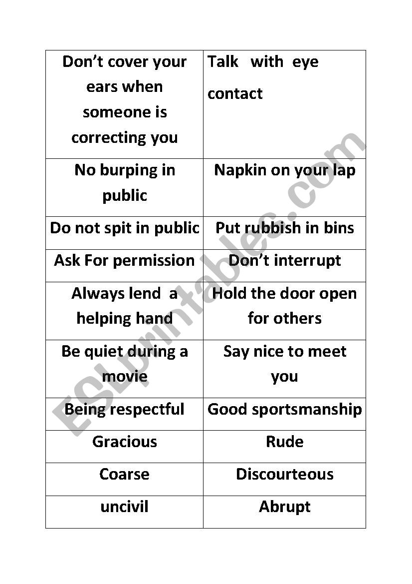 Good And Bad Manners Game - ESL worksheet by vedh