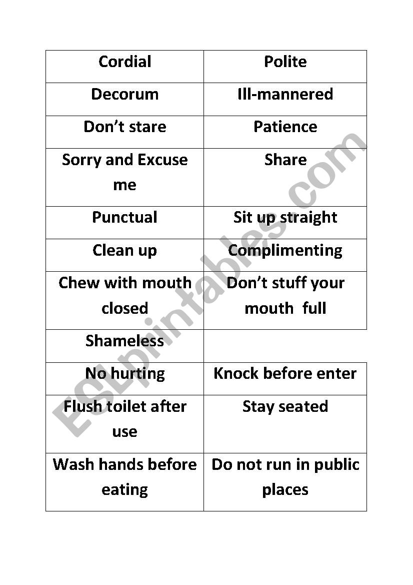 Good And Bad Manners Game - ESL worksheet by vedh