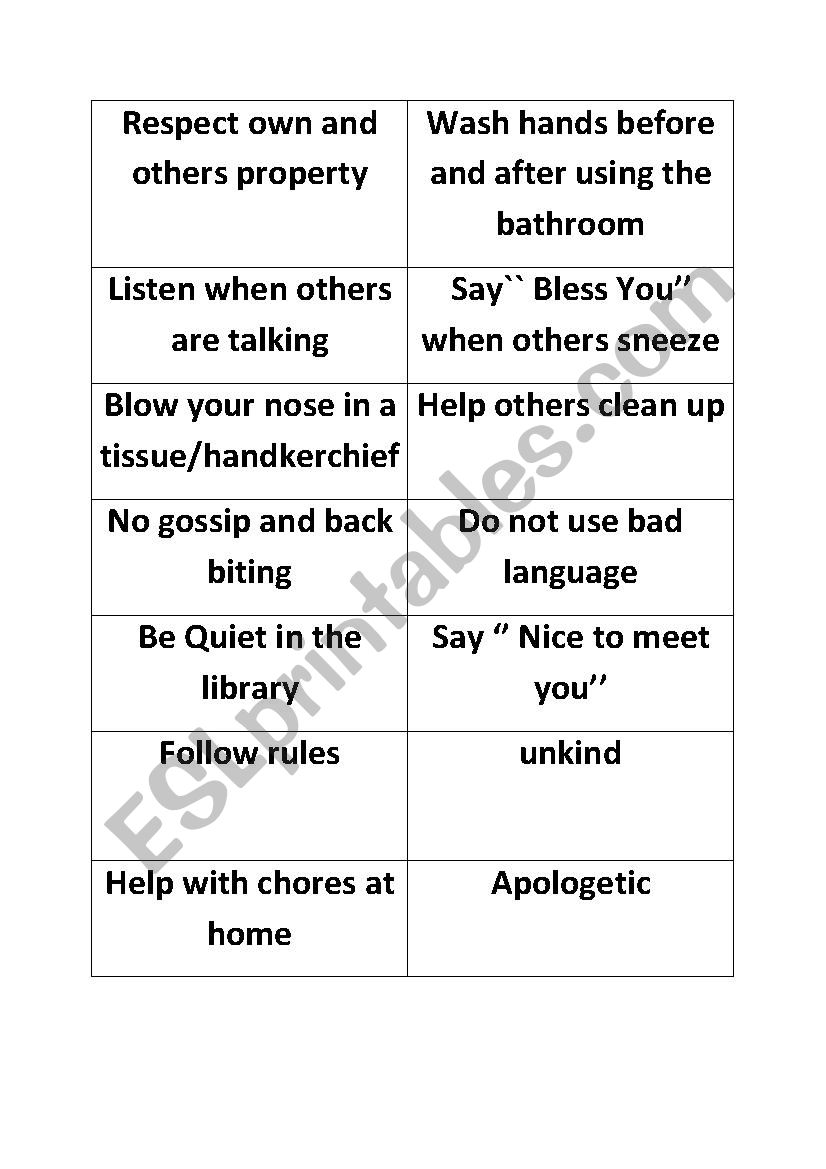 Good And Bad Manners Game - ESL worksheet by vedh