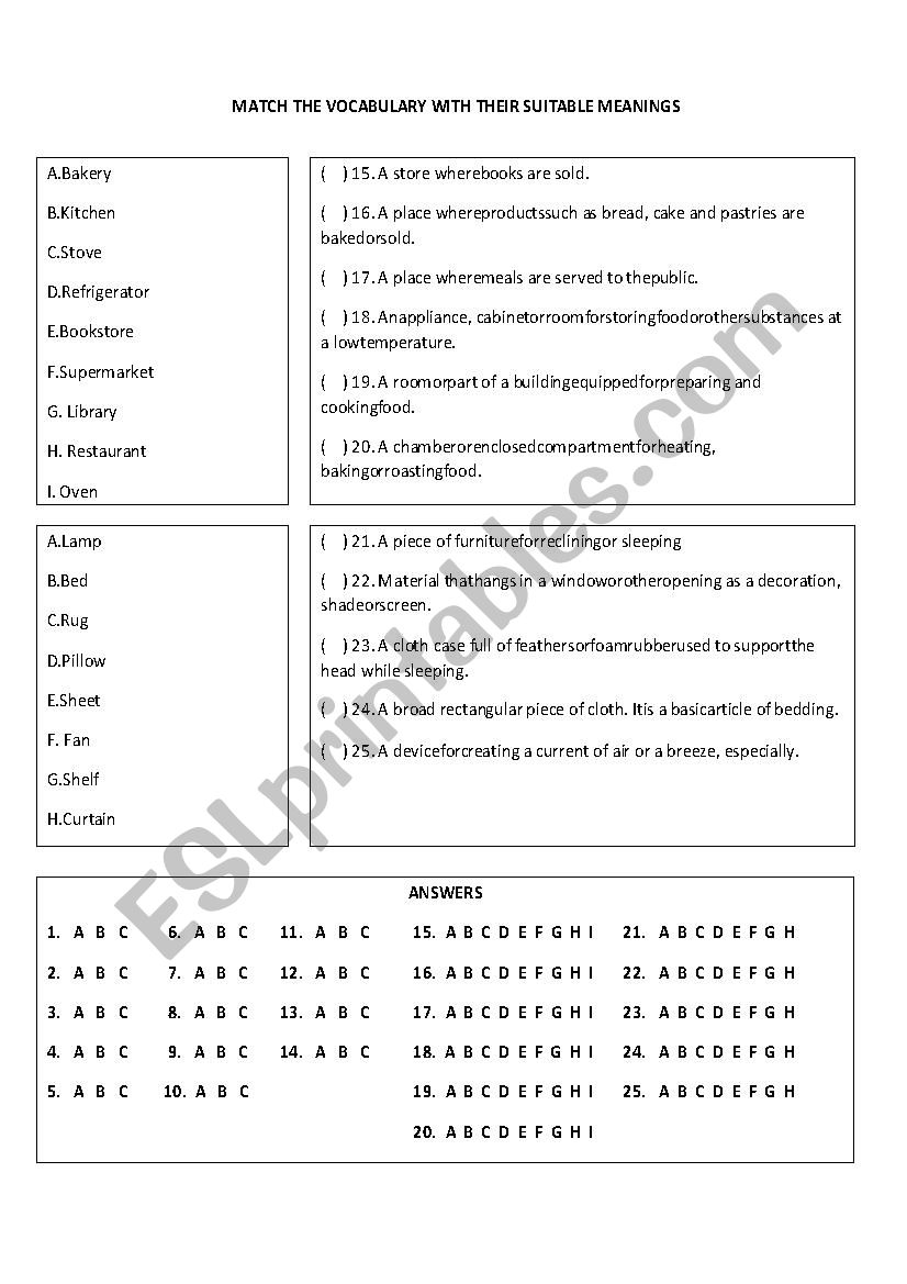 Definitions and Meanings worksheet