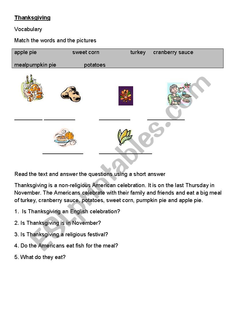 Thanksgiving worksheet