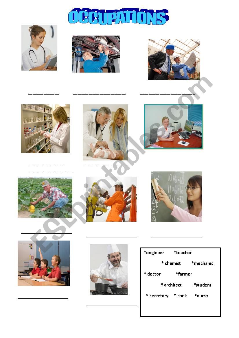 Occupations worksheet