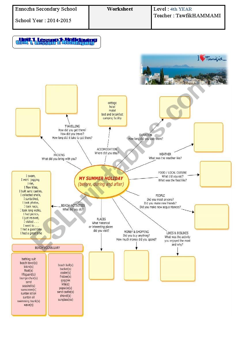 Unit 1, Lesson 1: Holidaying worksheet