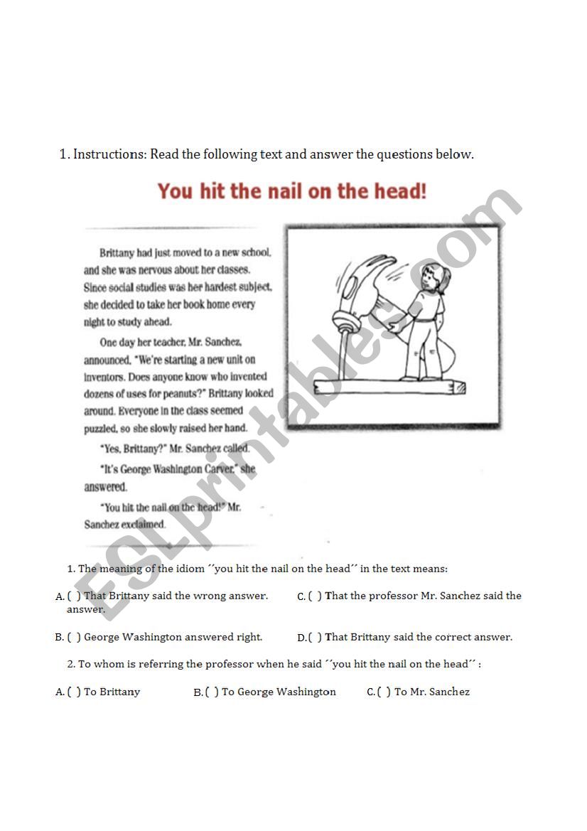 Idioms Material worksheet