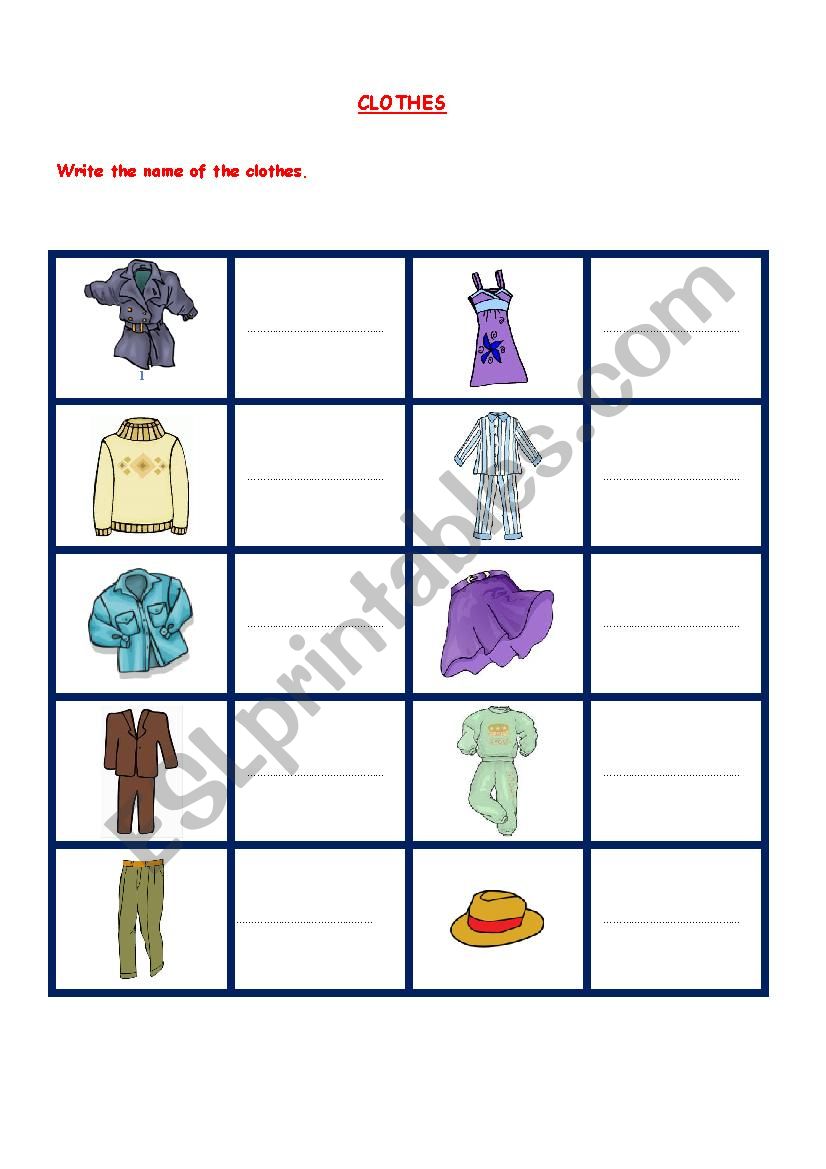 CLOTHES worksheet