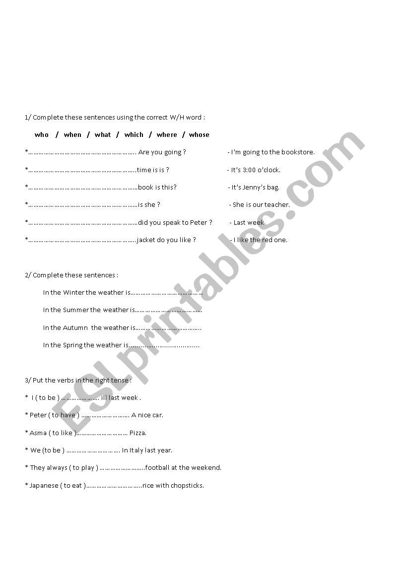 Assessement Test for 4 th year foreign english learners 