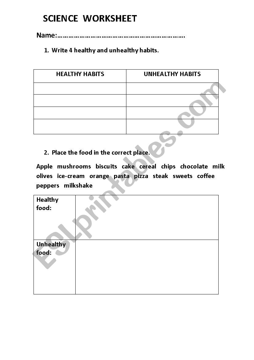 Health and Senses worksheet