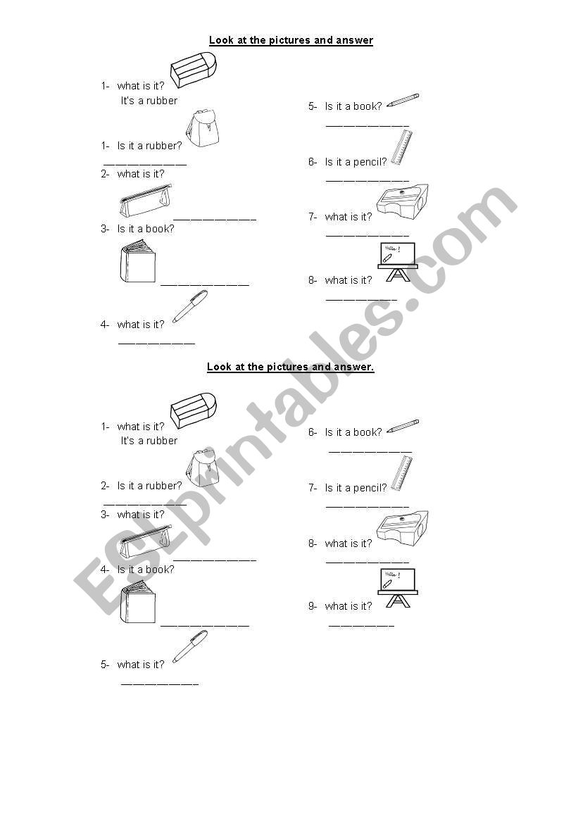 school objects worksheet