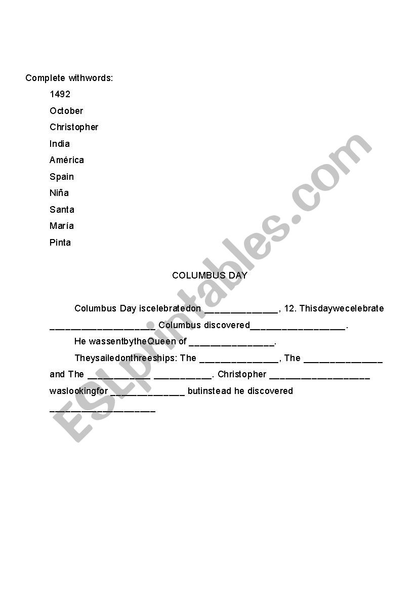 Colombus Day worksheet
