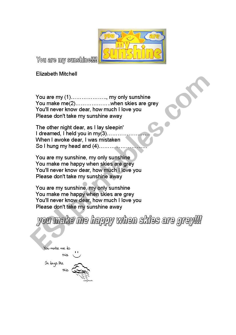 you are my sunshine lyrics - ESL worksheet by vassoula35