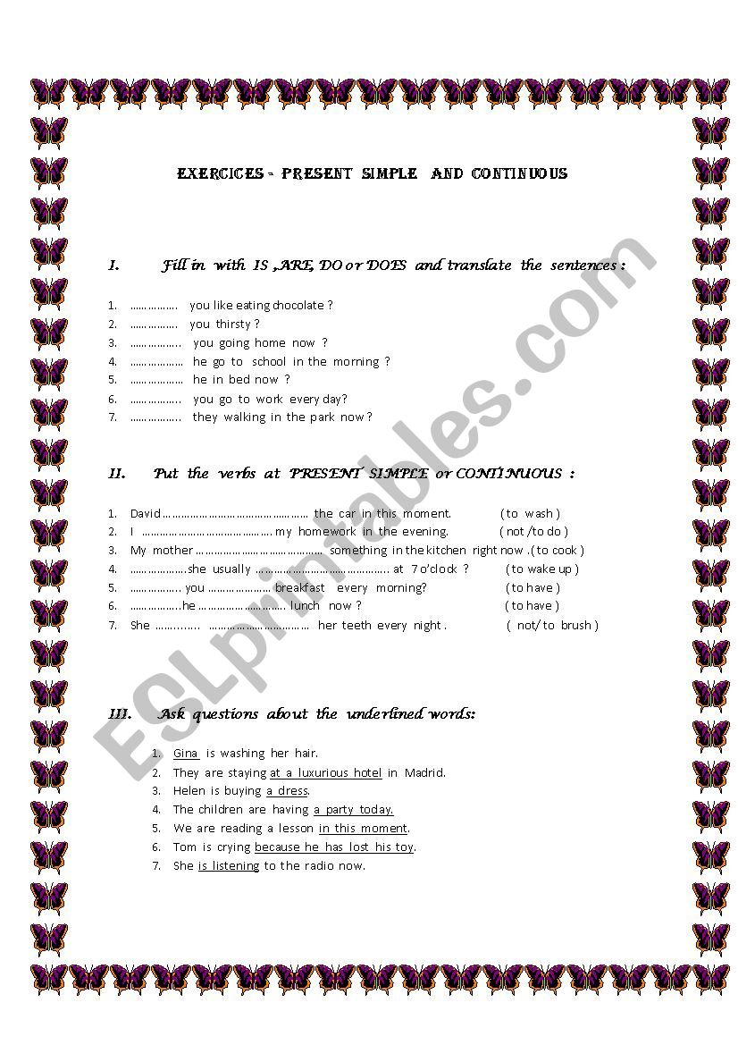 Present simple or continuous worksheet