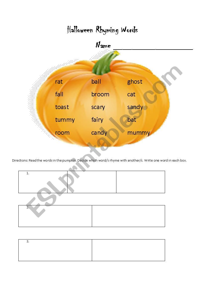 Halloween Ryming Words worksheet