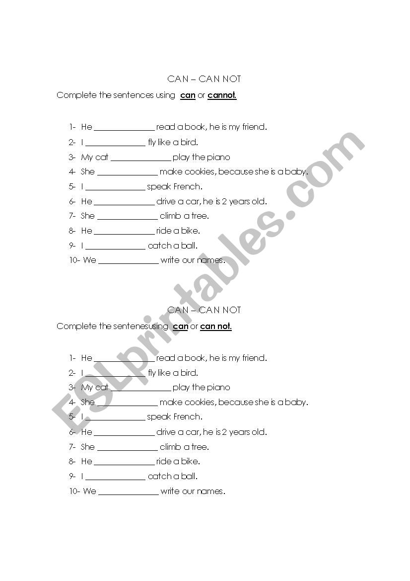 CAN- CANNOT worksheet